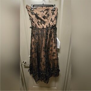 Strapless Black Appliqué Mini Dress